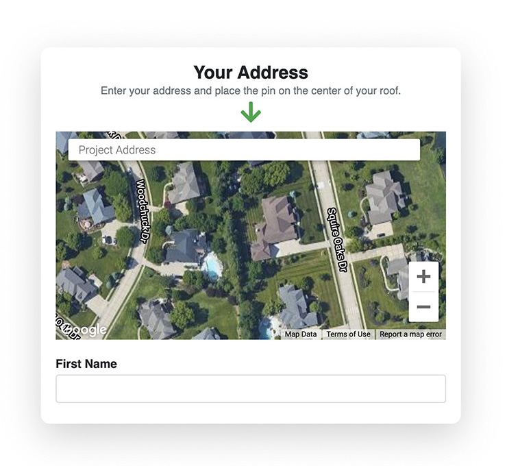 new roof estimate signup page